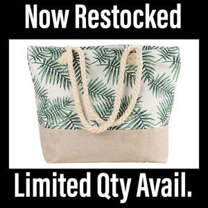 Palm Leaf Tote Bag- White/Green - XL - NWT